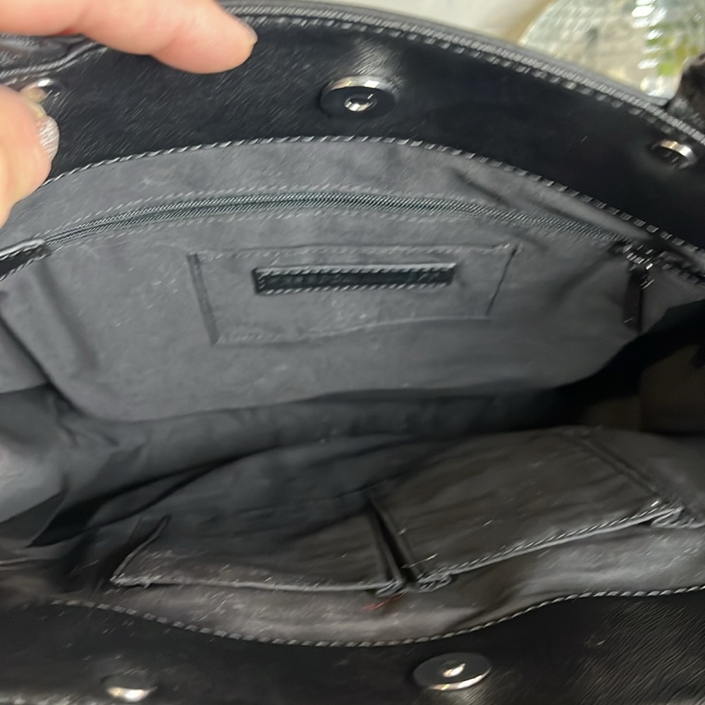 NWOT REBECCA MINKOFF GENUINE Black Leather Tote Bag lg in Black - Picture 5 of 8